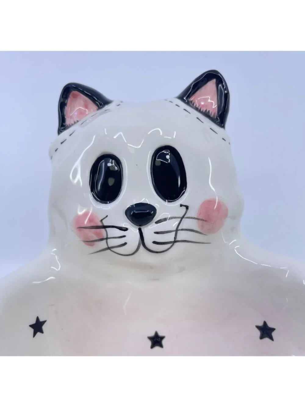 blue sky clay works ghost cat ceramic pedestal bowl happy meowlloween inscriptio